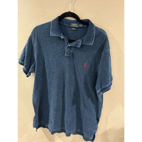 Polo Ralph Lauren Polo Shirt Blue W/ Red Pony Cotton Mens Custom Fit size XL - Picture 1 of 5